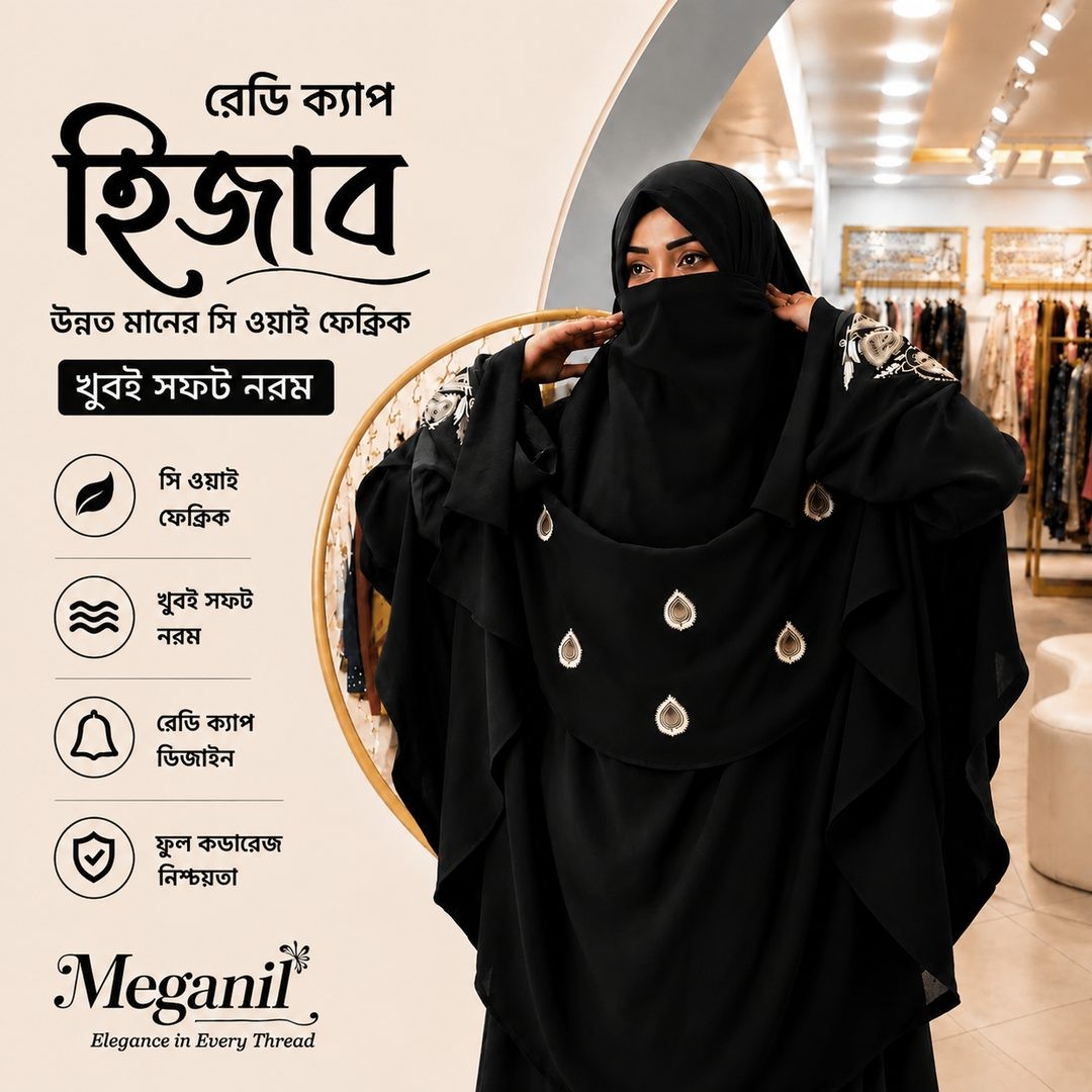 এলিগ্যান্ট কালো কালার রেডি ক্যাপ হিজাব।