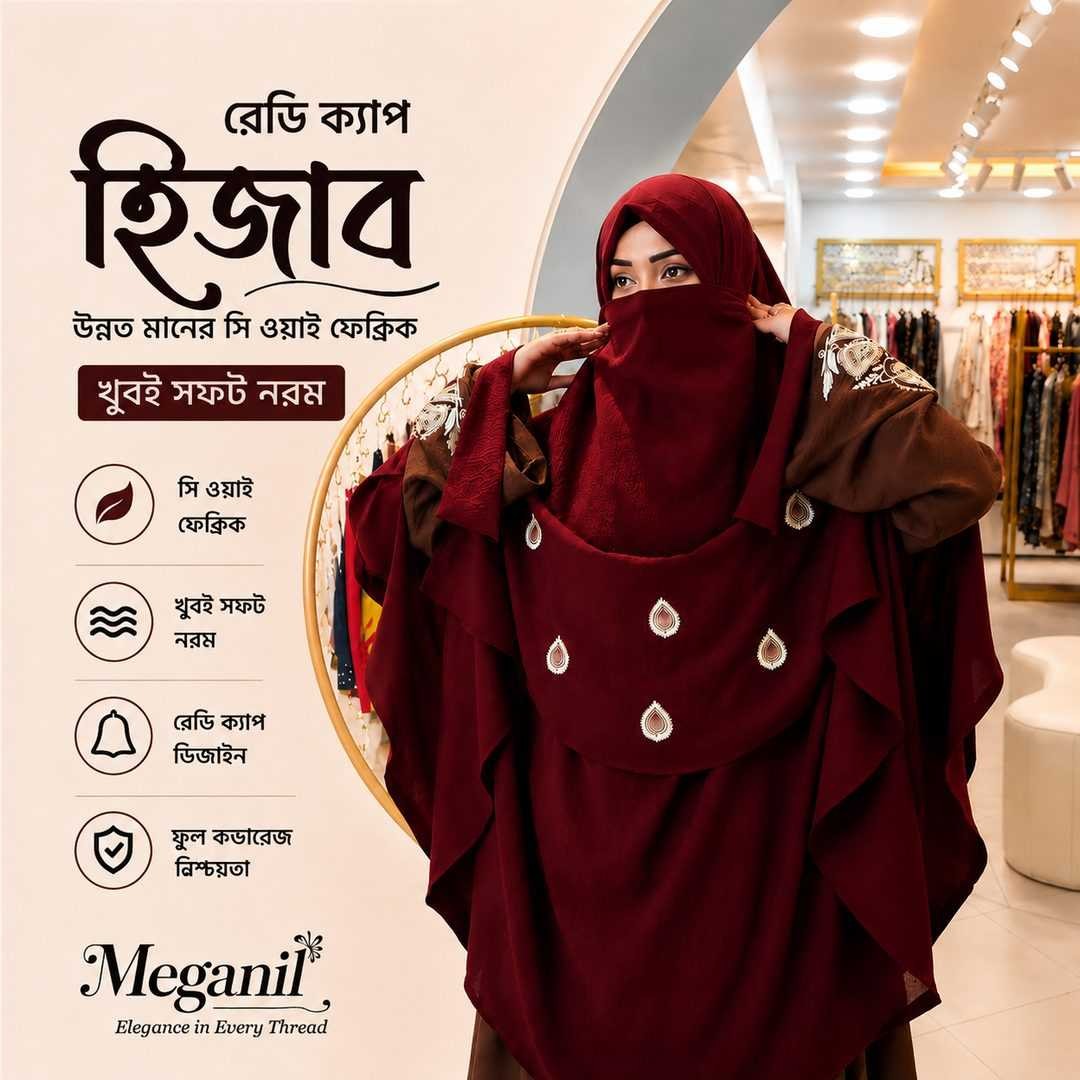 এলিগ্যান্ট মেরুন কালার রেডি ক্যাপ হিজাব।