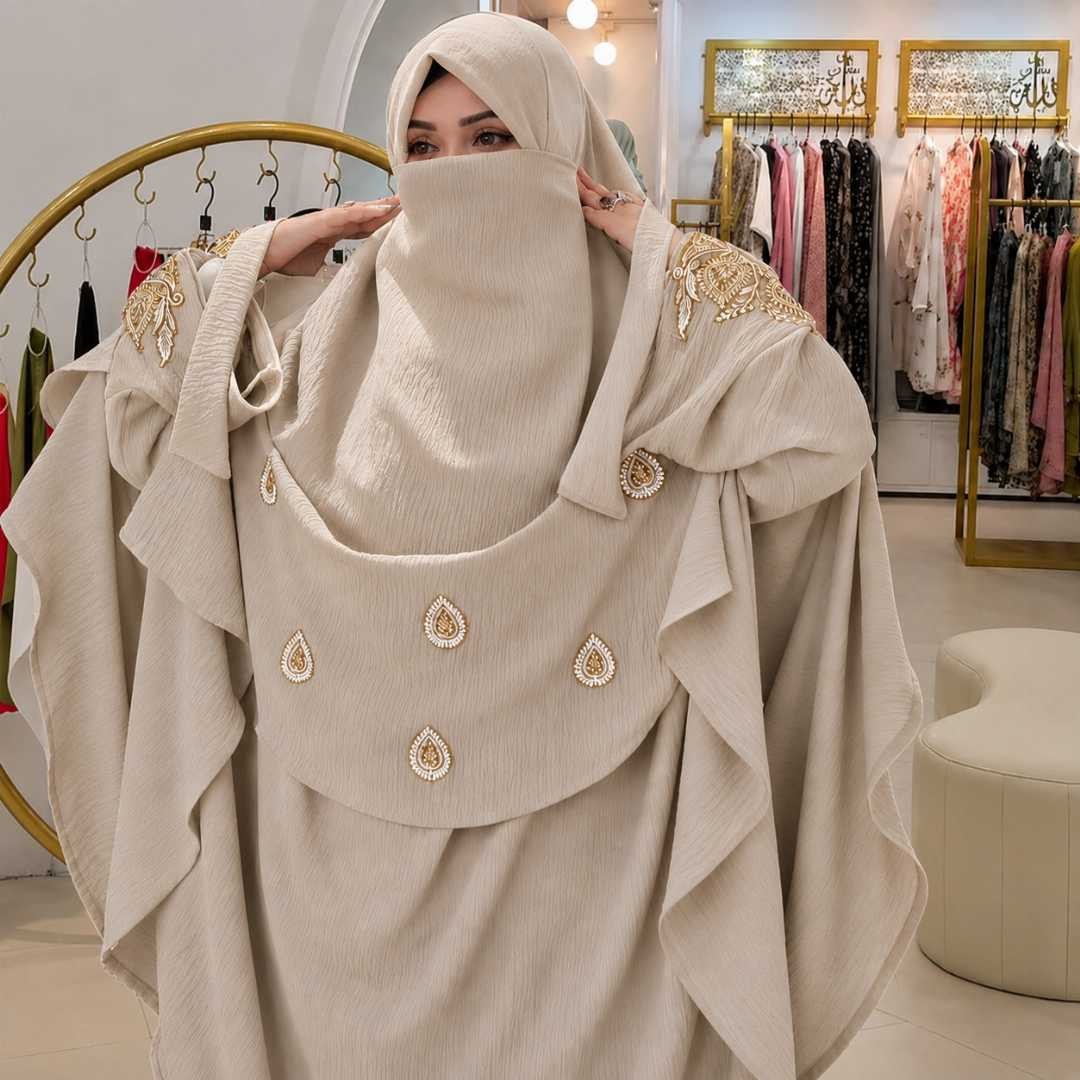 এলিগ্যান্ট বেইজ কালার রেডি ক্যাপ হিজাব।